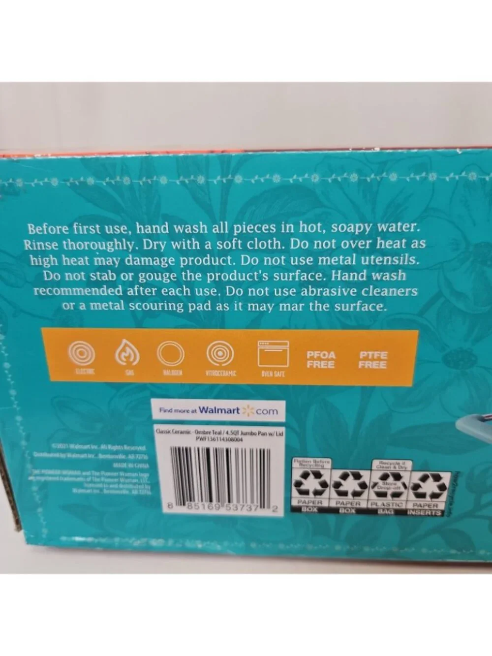 The Pioneer Woman Ombre Teal 4.5-Quart Classic Ceramic Jumbo Pan w/Lid New